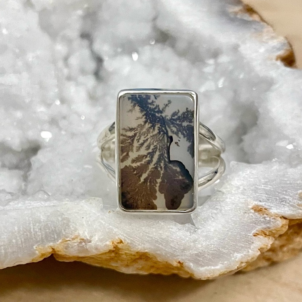 Scenic Dendritic Agate Solid Sterling Silver Ring… - image 1